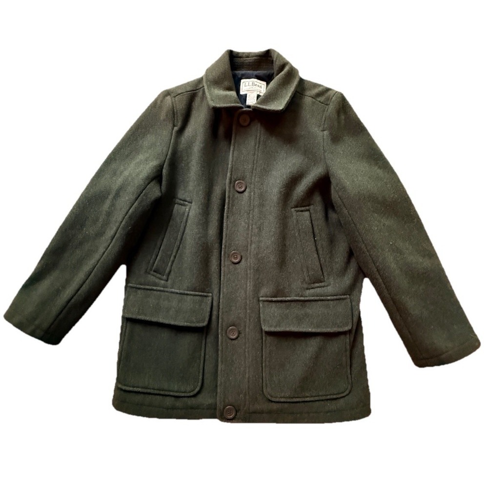 L.L. Bean Men's M 100% Heavy Wool Field Coat Green Diamond Quilted LinedEUC BILF